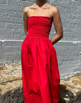 Poppy Red Layered Handkerchief Hem Maxi Dress
